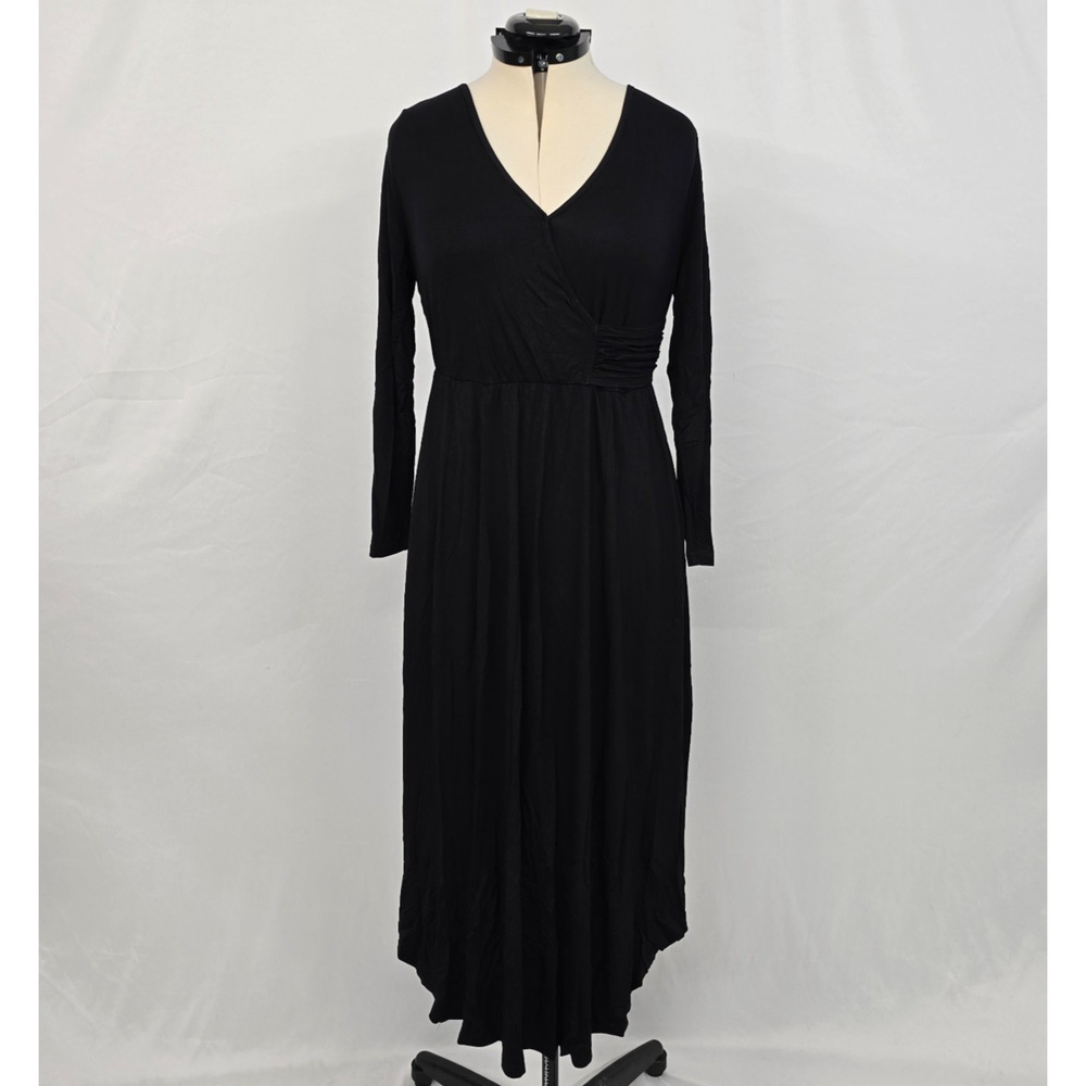 Bloomchic Wrap Dress Women's M / 10 Black Ruffle Midi Pockets NWT